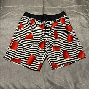 Valor Striped Swim Shorts with Red Cup Pattern